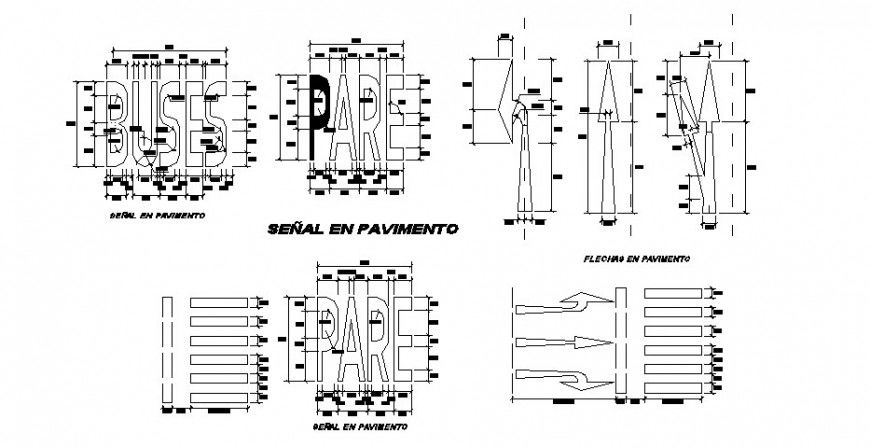 Bus stop and road sign and symbol blocks cad drawing details dwg file