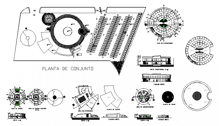 Business center and exhibitions commercial building plan detail dwg file