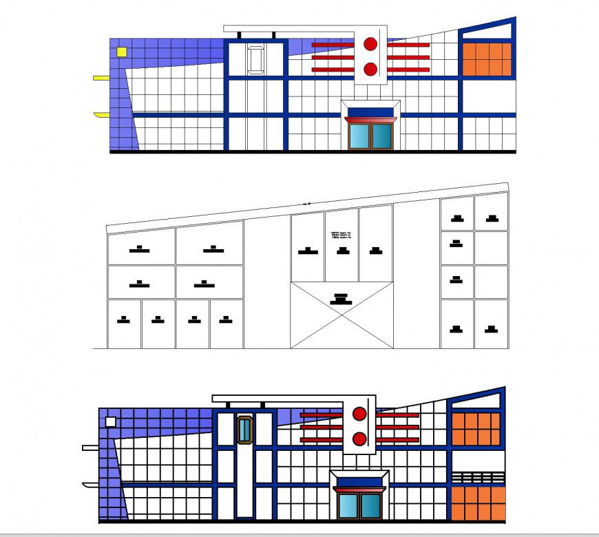 Business center with plan and elevation layout file