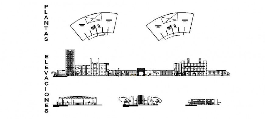 Business complex elevation drawing in dwg AutoCAD file.