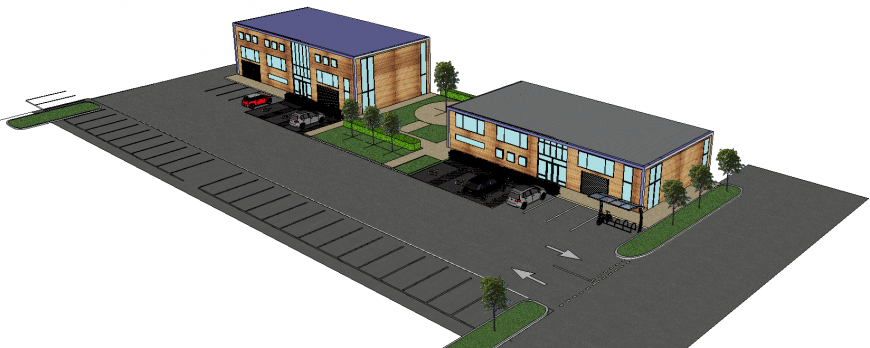 Business park 3d model drawing in skp file.