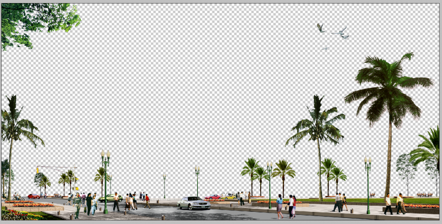 Busy street detail elevation 3d model photo-shop file