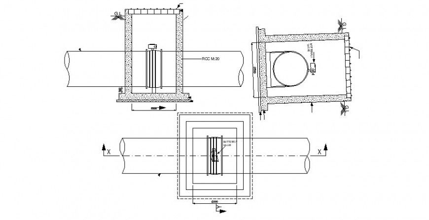 Butterfly valve chamber and plumbing structure cad drawing details dwg file