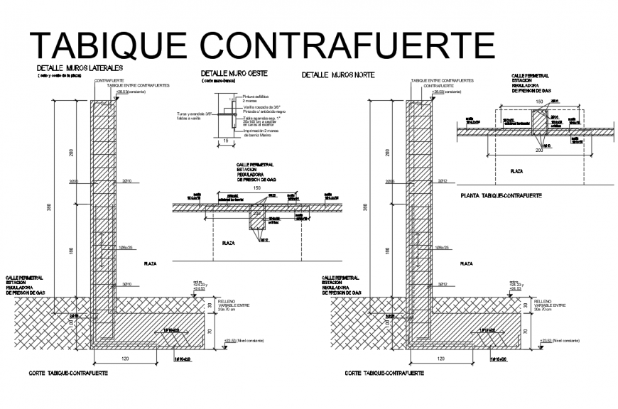 Buttress Design with Wall Section View for CAD Modeling in DWG Drawing File