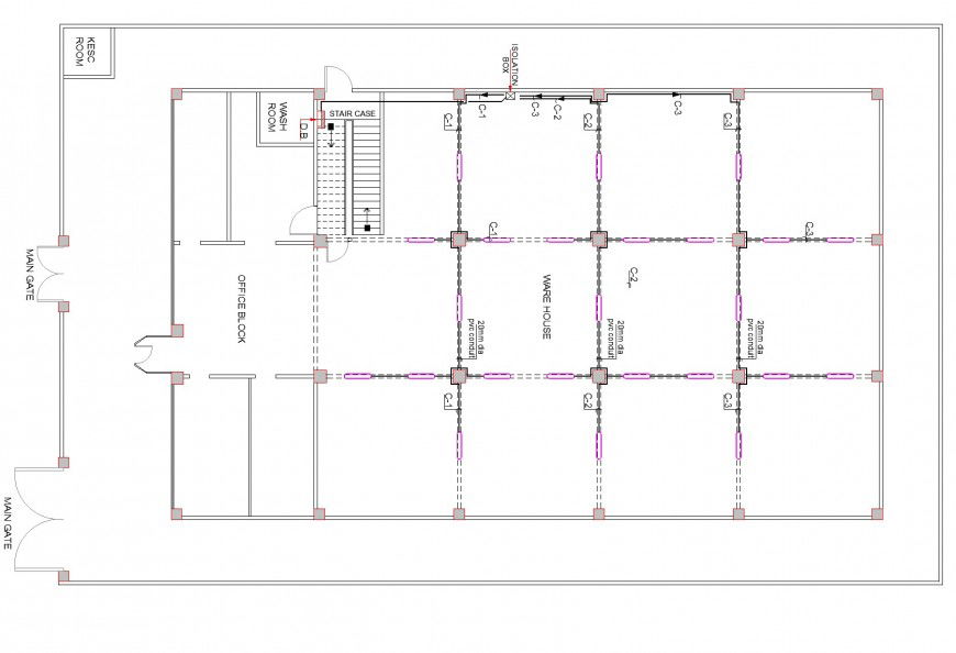 C.S ware house line plan detail dwg file