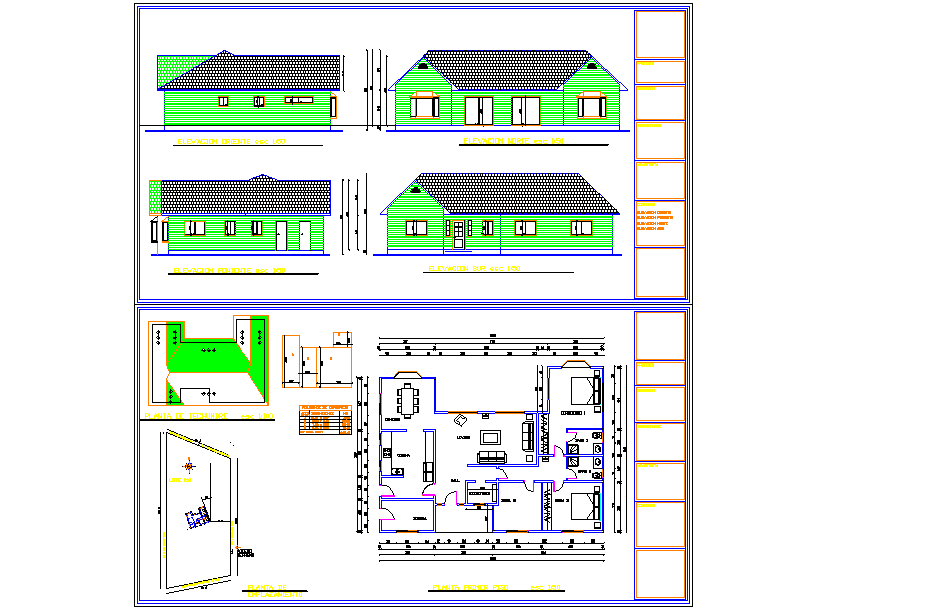 Residential House DWG File with Floor Layout and Elevation Details