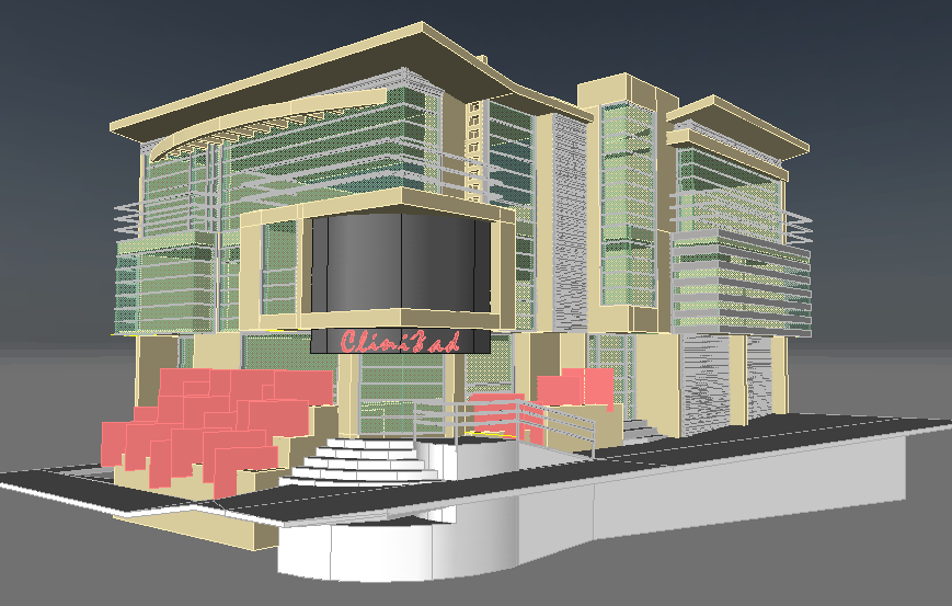 3D Hospital AutoCAD Drawing with Detailed Rendered Building Design