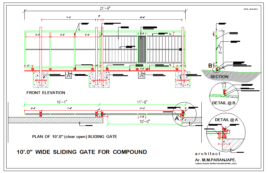 AutoCAD File of Sliding Gate Plan with Structural CAD Drawing Detail