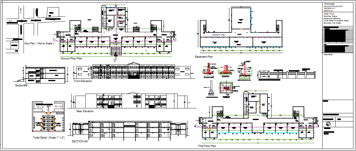 Primary School Design AutoCAD Drawing with Plans and Elevations