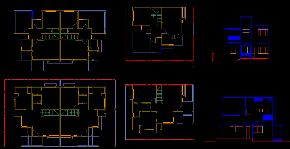 Modern Twin House CAD Drawing with Floor Plans and Elevations DWG