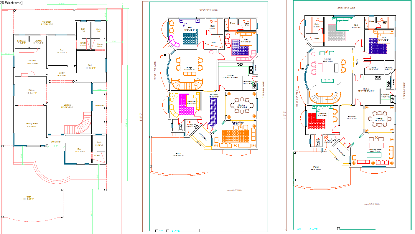 Spacious Home Floor Plan AutoCAD DWG with Lounge and Dining Layout