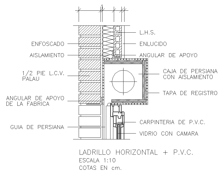 Brick Work Section Detail with PVC Window and Insulation in CAD File