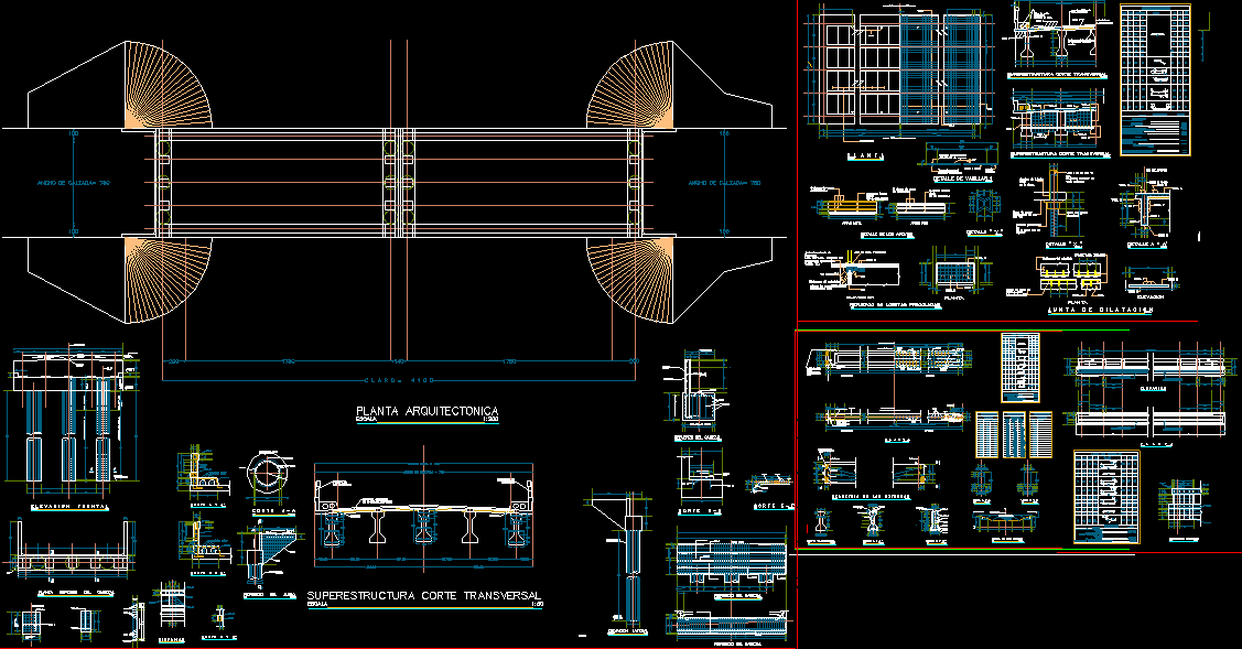 Vehicle Bridge CAD Drawing with Detailed Plan and Section Views
