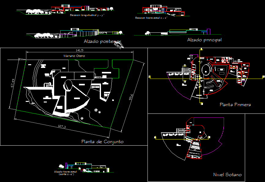 Museum DWG Design with Detailed Plan Section and Elevation Views