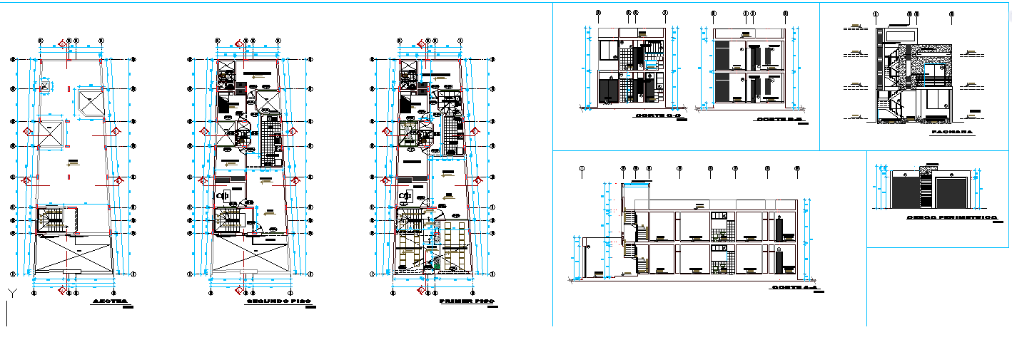 Duplex Type Home DWG Plan with Floor Layouts and Elevation Details