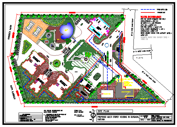 Site plan of multi storey housing design drawing