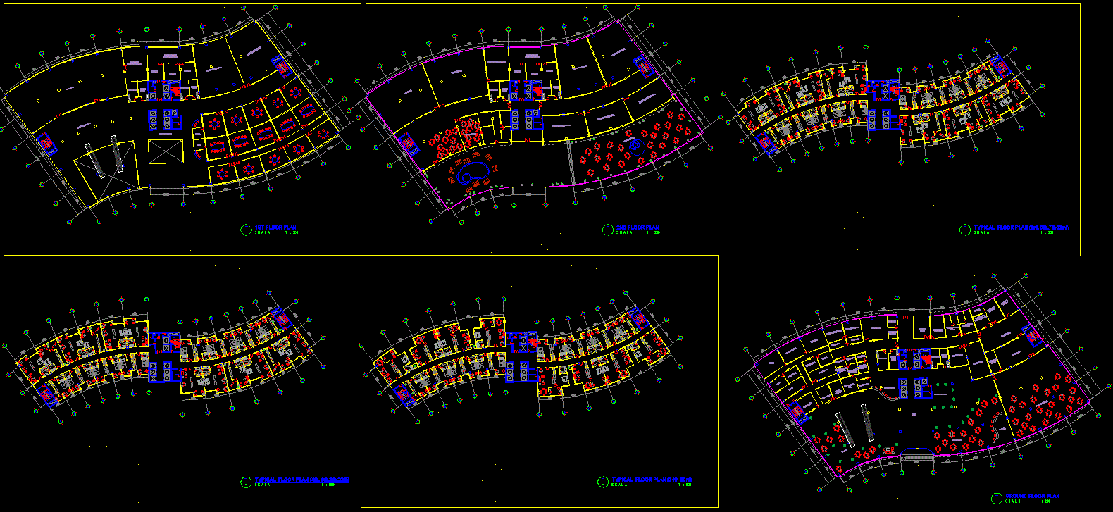 Denah Hotel AutoCAD File with 2D Floor Plan and Architectural Layouts