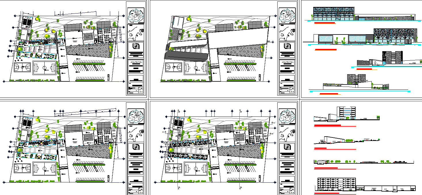 Sports Center CAD Drawing with Plans Sections and Views Download