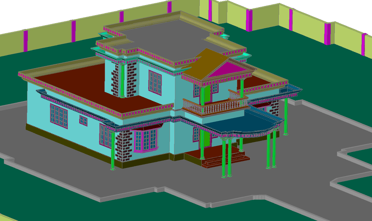 3D Farm House CAD Drawing with Rendered Views AutoCAD Revit DWG file
