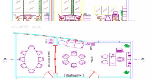 Small Corporate Office Interior 2d CAD Layout with Plans Sections