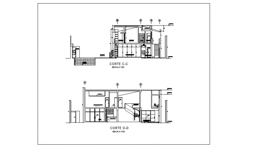 C & D type Section layout of modern house project design drawing