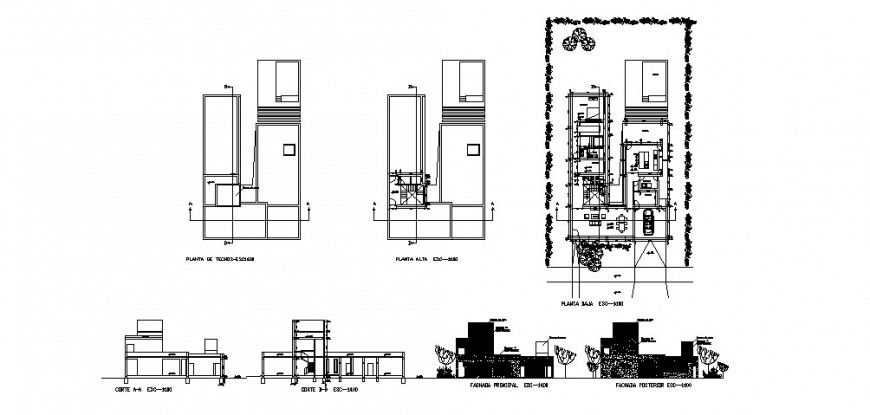 C shape house plan detail working drawing in dwg AutoCAD file.