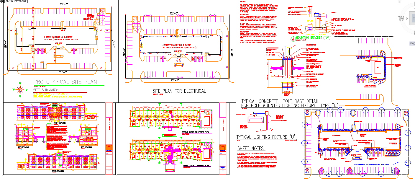 Modern Hotel Design DWG File with Site Plan,Layout, and Elevations