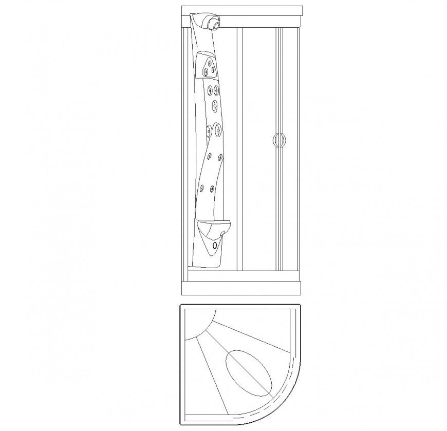 Cab doccia plan and section with wardrobe layout in CAD drawing
