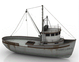 Fishing Boat 3D CAD Drawing 25ft Length with Bird View Design