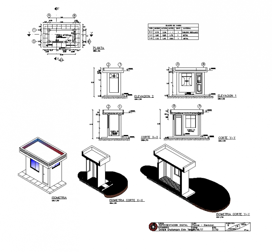 Cabin structure detail elevation, plan and section layout 2d view autocad file