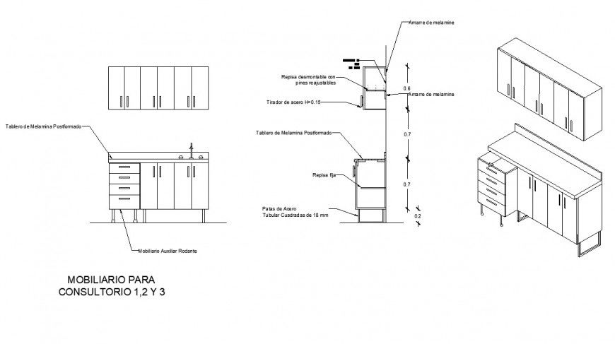 Cabinet detail 2d view CAD furniture block layout file in dwg format