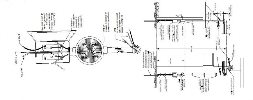 Cable and panel electrical foundation with construction view in AutoCAD 