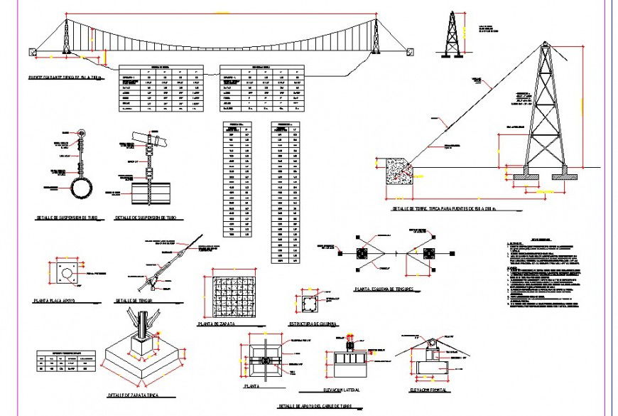 Cable bridge structure detail 2d view CAD construction unit autocad file
