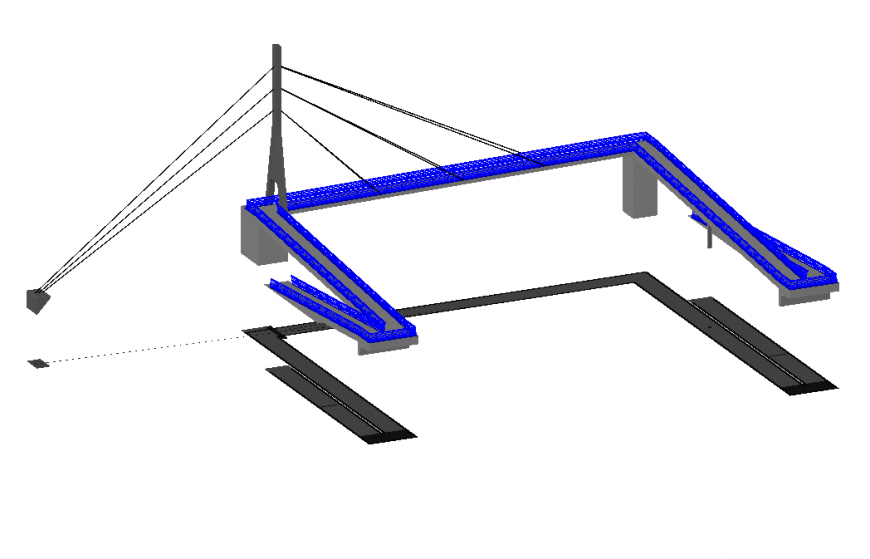 Cable stayed gang plank with detail of construction area detail dwg file