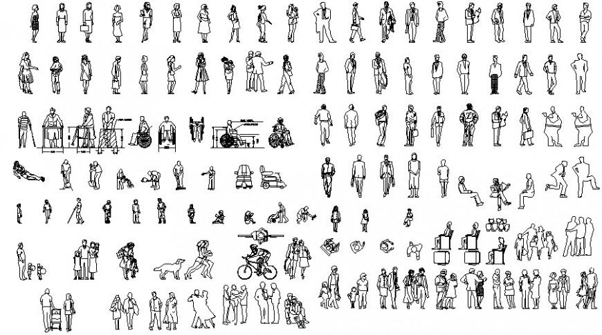 CAD details of people units 2d view autocad software file