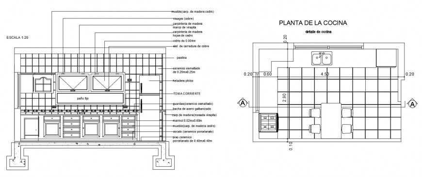 CAD drawings detail of kitchen plan and section dwg file