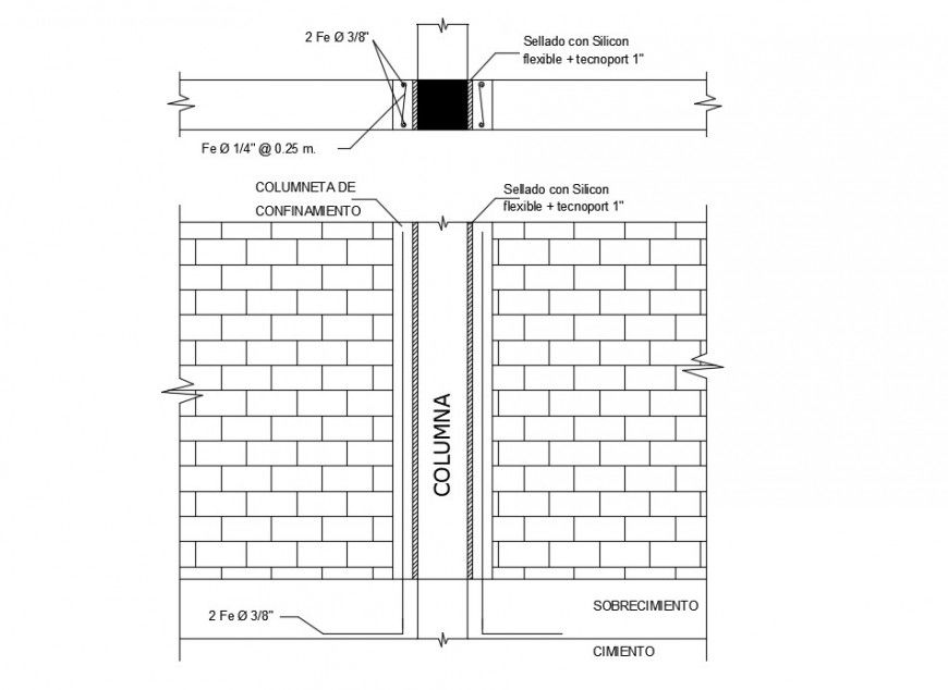 CAD drawings detailing of column and brick masonry wall autocad file