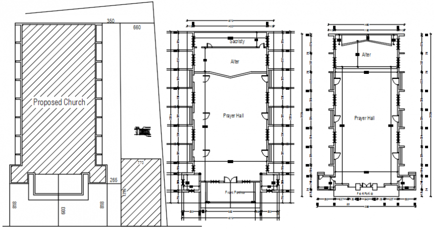 CAD drawings details of church building 2d view layout plan dwg file