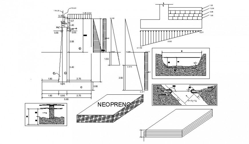 CAD 2d construction detail of retaining wall dwg autocad file