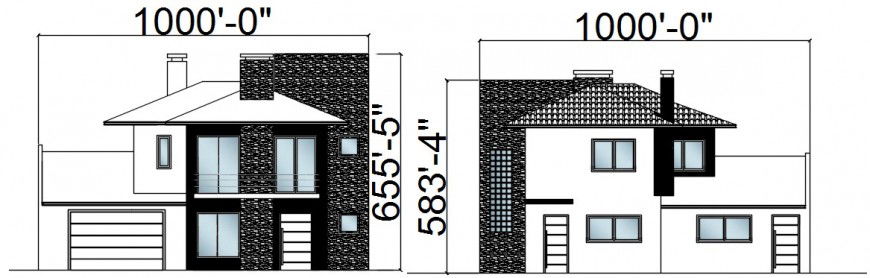 CAD 2d drawings elevation of housing bungalow dwg file