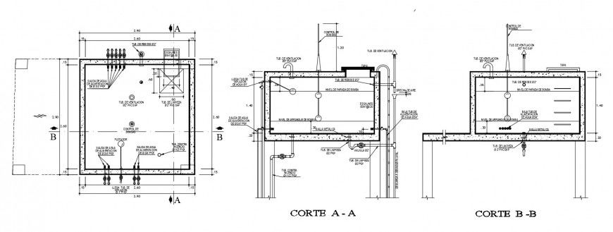 CAD 2d view water tank units plan sectional drawings autocad file