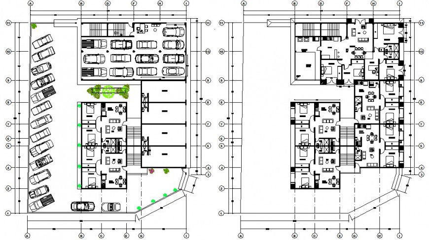 CAD apartment plan and parking details dwg autocad file