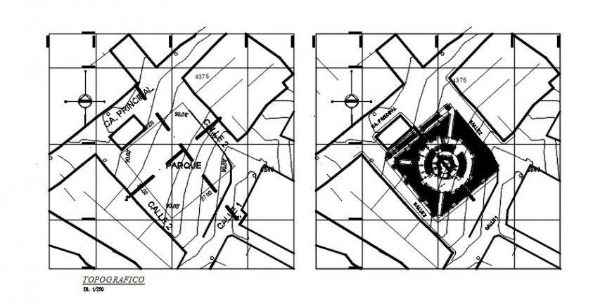 CAD area detailing topographical plan dwg file