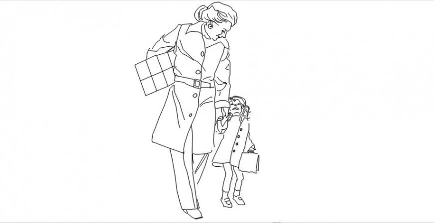 Cad block of a lady and a kid file