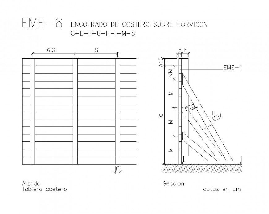 CAD block structure of the Wooden form work 2d view layout file in dwg format