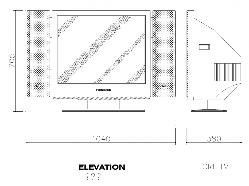 CAD block television 2d view detail layout file