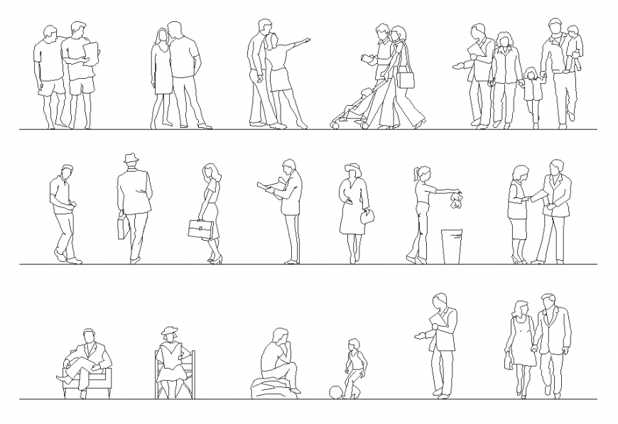 Cad blocks of people detail elevation 2d view dwg file