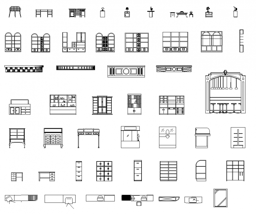 Cad blocks auxiliary furniture detail elevation layout autocad file