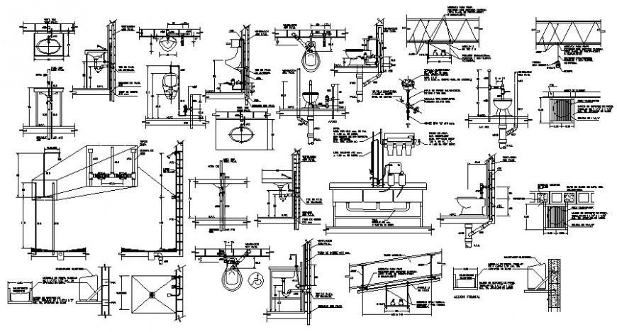 CAD blocks detailing of sanitary units 2d view dwg file