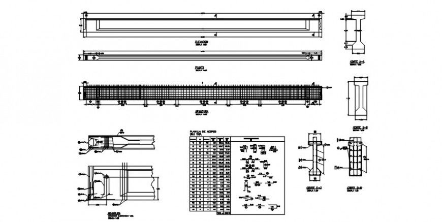 CAD Bridge structure 2d view drawings detailing in autocad software file